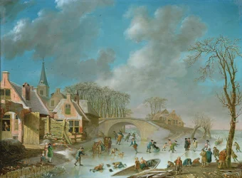 Paisaje de invierno con patinadores